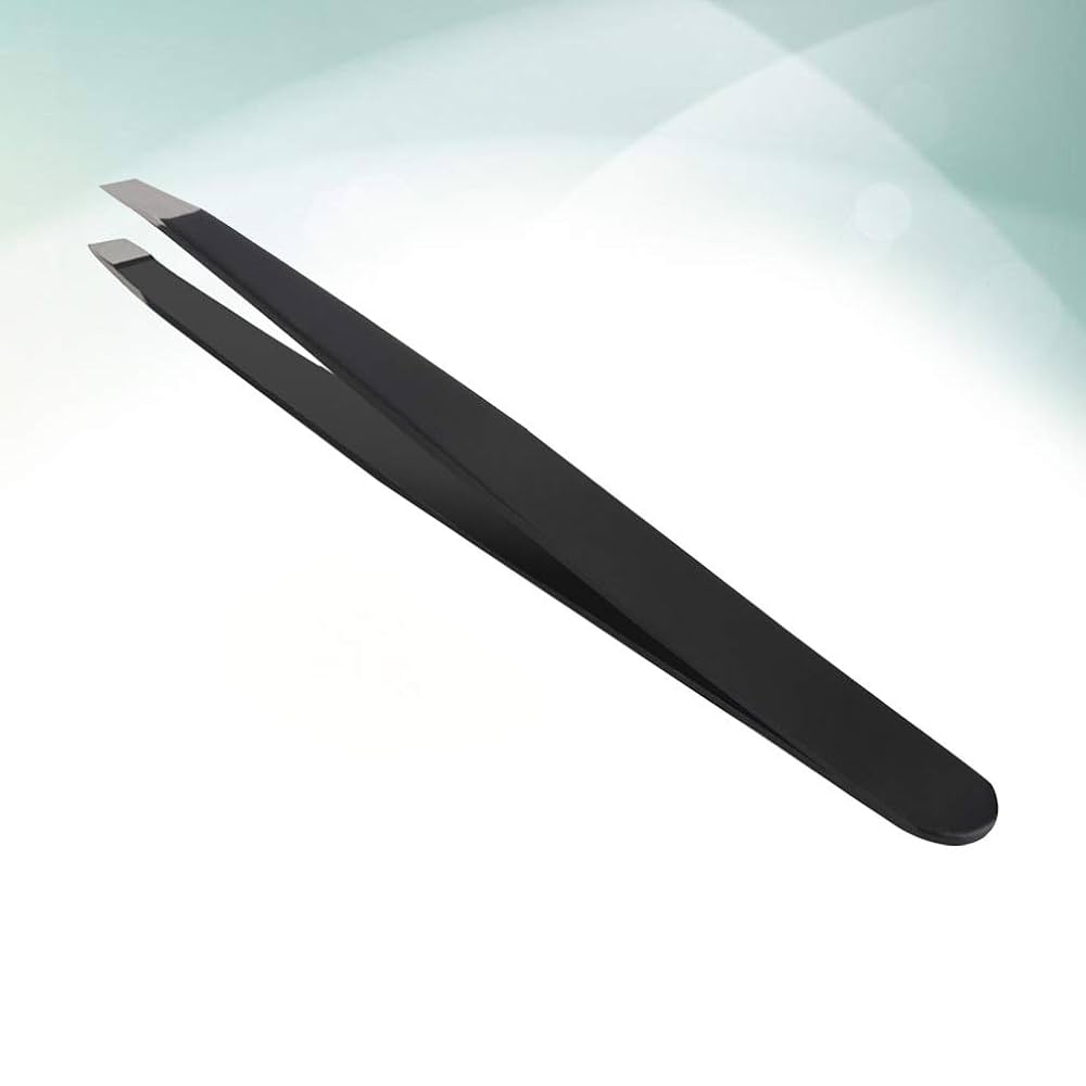 Black slant-tip tweezers on a light gray background