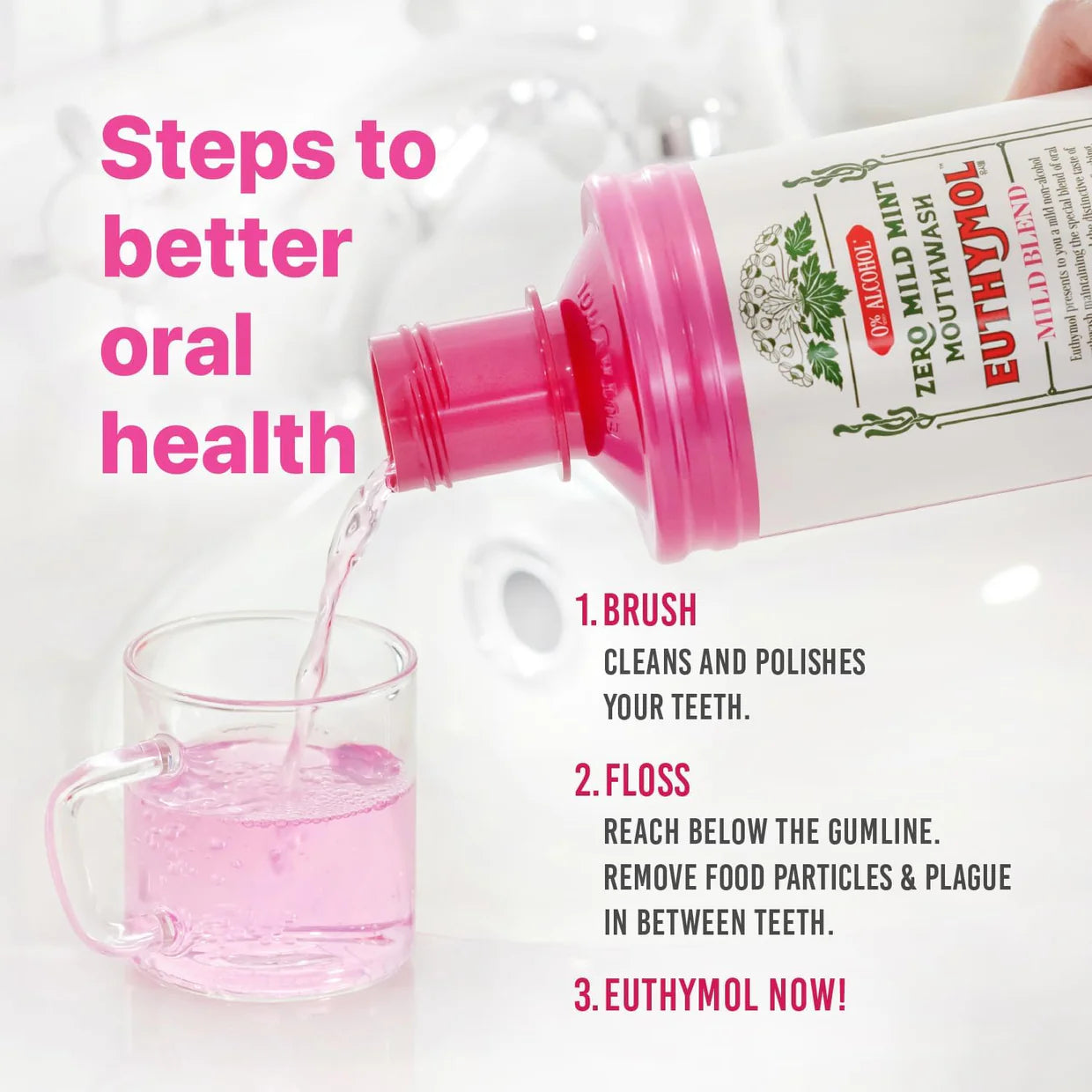 Euthymol Mouth Wash 500ml Icy Mint 0% Alcohol
