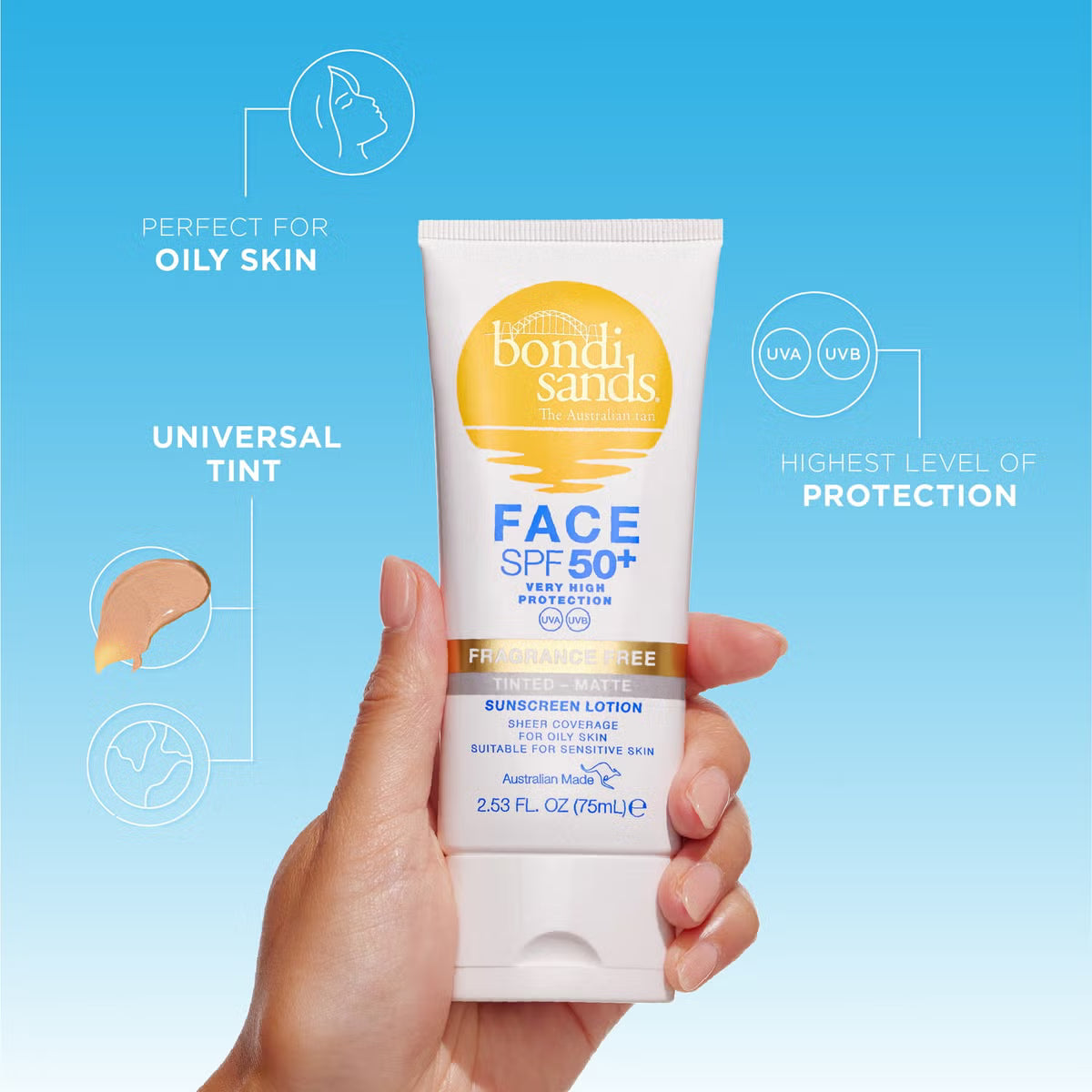 Bondi Sands SPF Fragrance Free 50+ Face Tinted - Hydrated 75ml