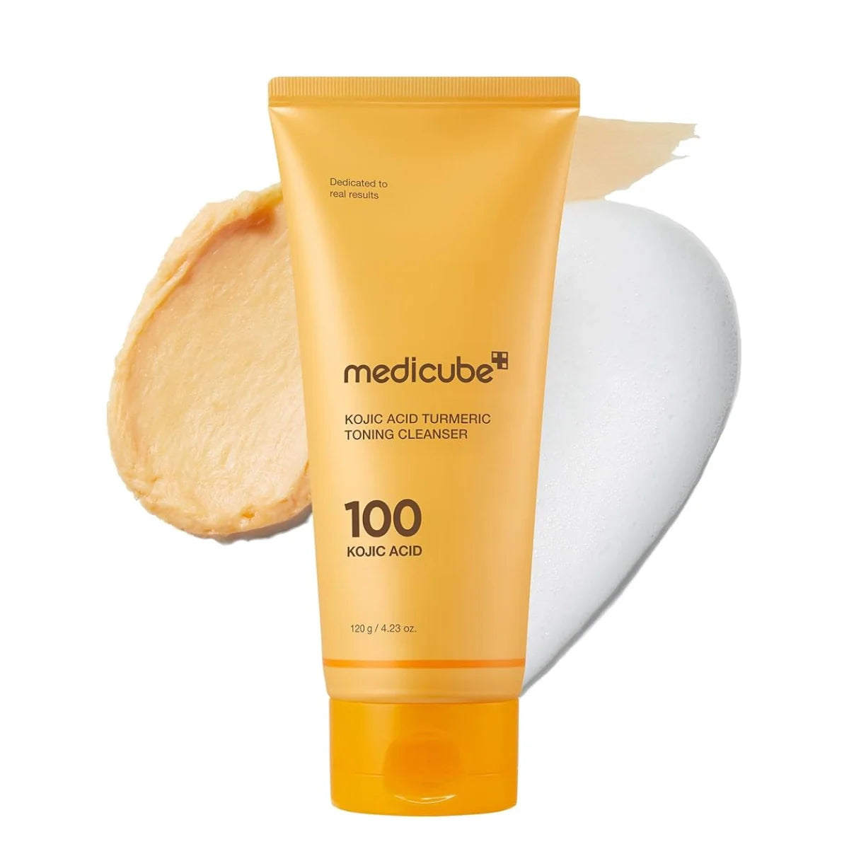 Medicube toning cleanser with a swatch of product on a white background