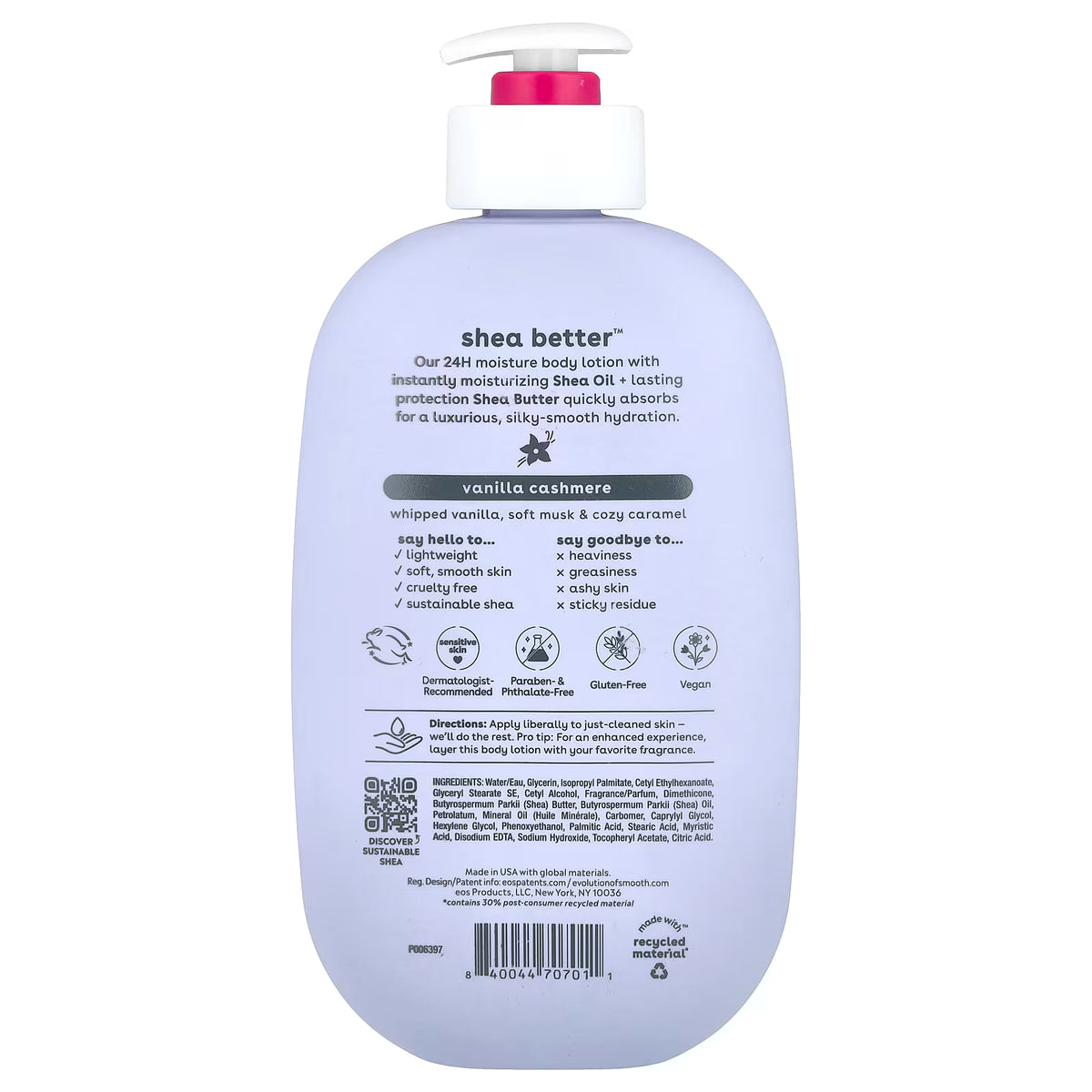 EOS, Shea Better™, 24H Moisture Body Lotion, Vanilla Cashmere , 16 fl oz (473 ml)