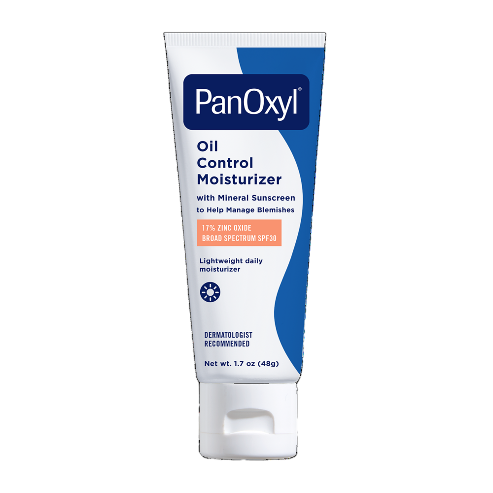 PanOxyl Oil Control Moisturizer tube on a white background