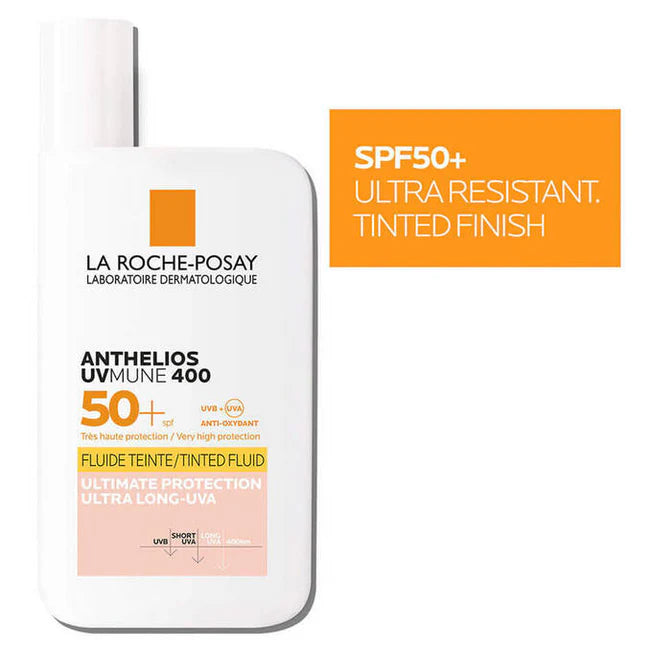 La Roche-Posay sunscreen bottle with SPF50+ text on a white background