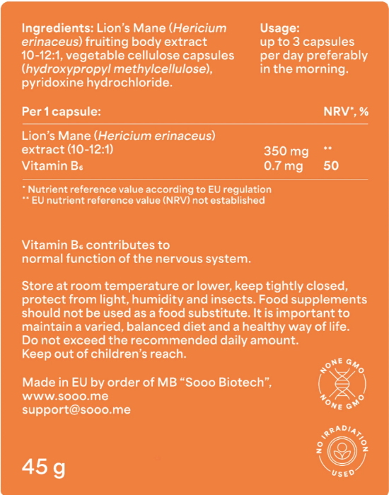SOOO focused: Lion’s Mane extract 10-12:1