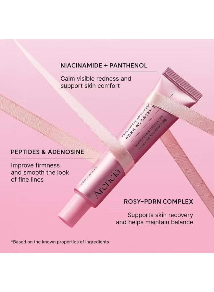 Arencia PDRN Booster Shot Face & Eye Moisturizer 30ml – Skin Recovery Rosy-PDRN Complex 5% + Peptides for Sensitive Skin