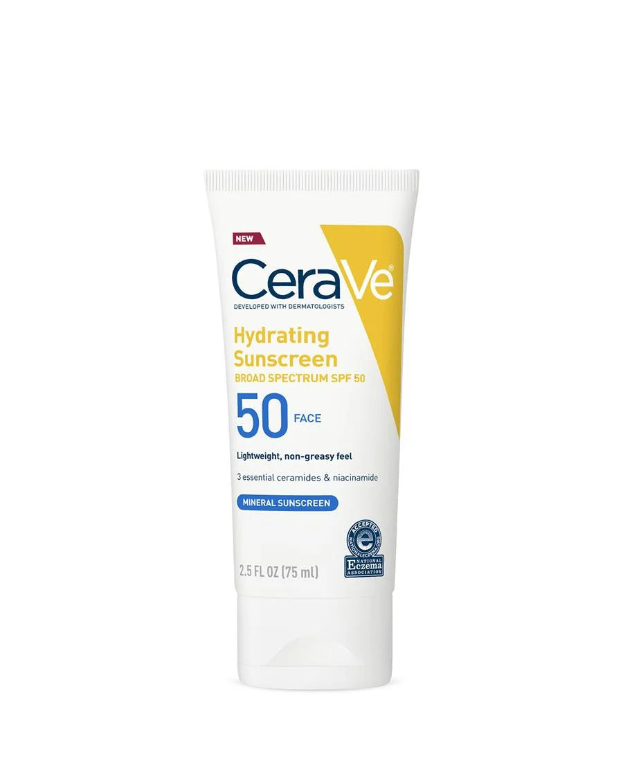 CeraVe hydrating sunscreen tube on a white background
