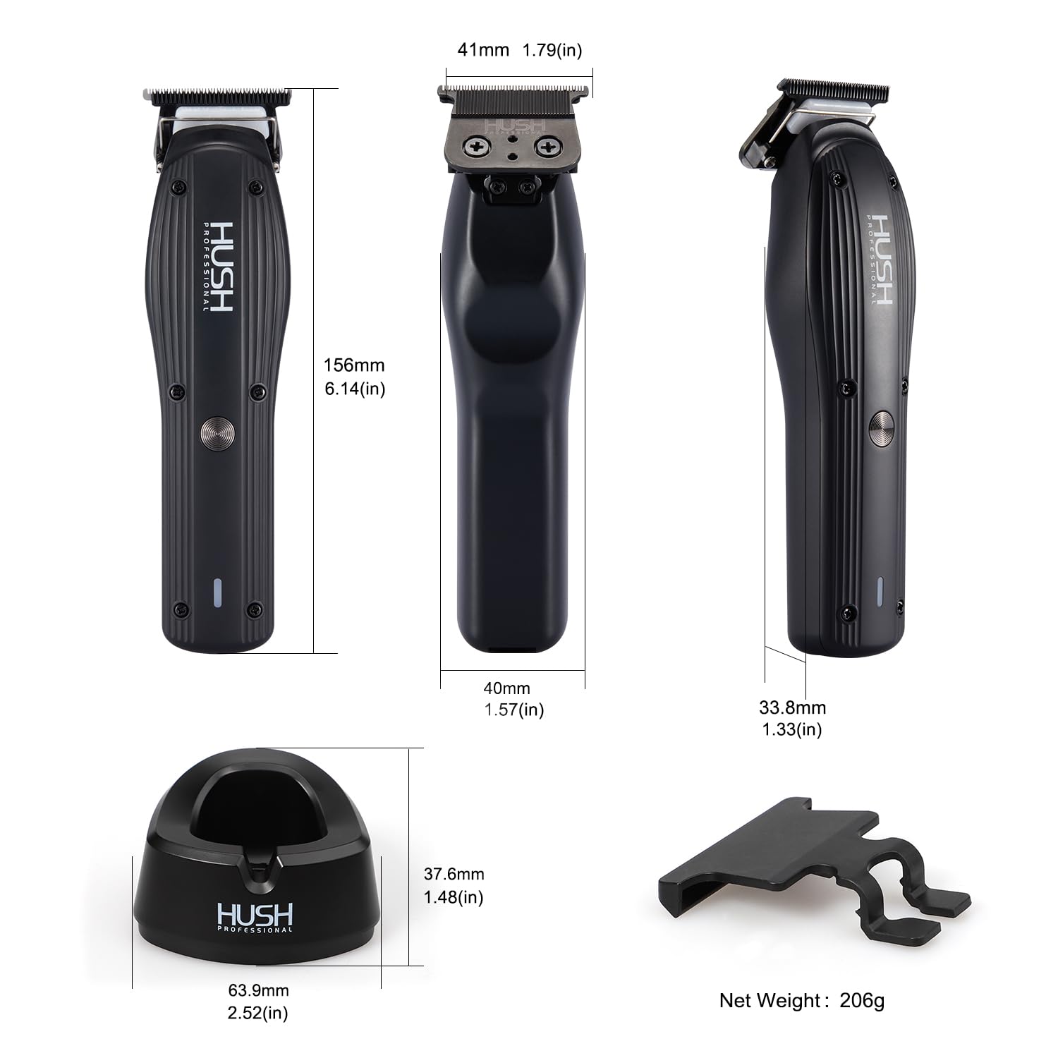 Hush Professional Hair Trimmer T2 for Men – Beard Trimmer with Fourth-Gen T-Outliner Blade, 7200 RPM Powerful Motor, Low Noise Cordless Trimmer with 2 Interchangeable Body Kits