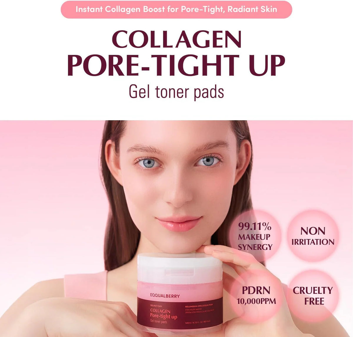 EQQUALBERRY COLLAGEN PORE-TIGHT UP GEL TONER PADS 140ML/60PADS