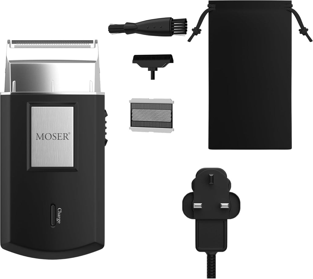 Moser Mobile Shaver, Cordless Precision Shaver with Ultra-Close Cut Foil, Compact Design, Soft-touch Ergonomic Design, Space-Saving Travel Pouch Included (3615-0052)