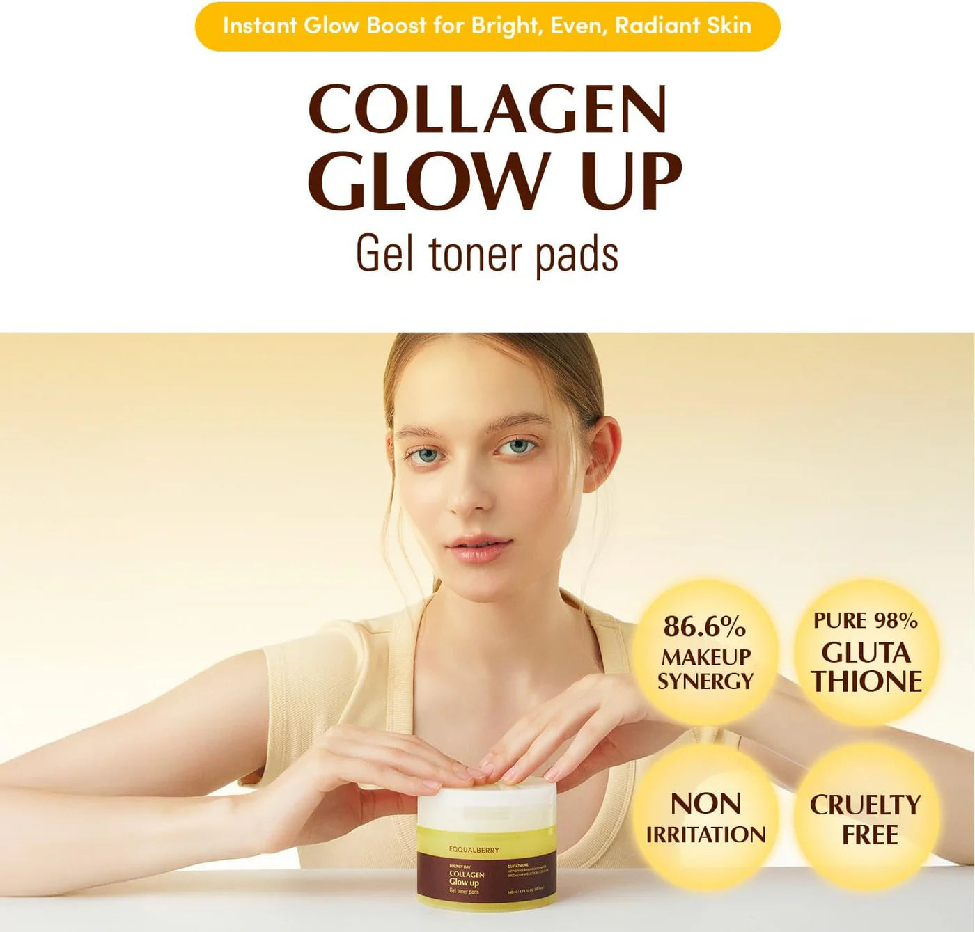 EQQUALBERRY COLLAGEN GLOW UP GEL TONER PADS 140ML/60PADS