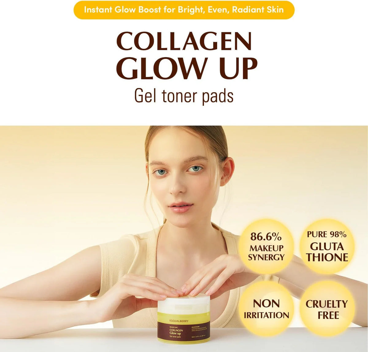 EQQUALBERRY COLLAGEN GLOW UP GEL TONER PADS 140ML/60PADS