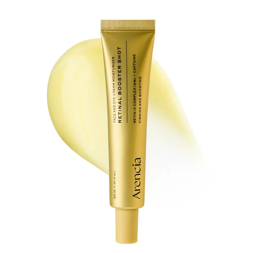 Gold tube of Arencia Retinol Booster Spot on a white background