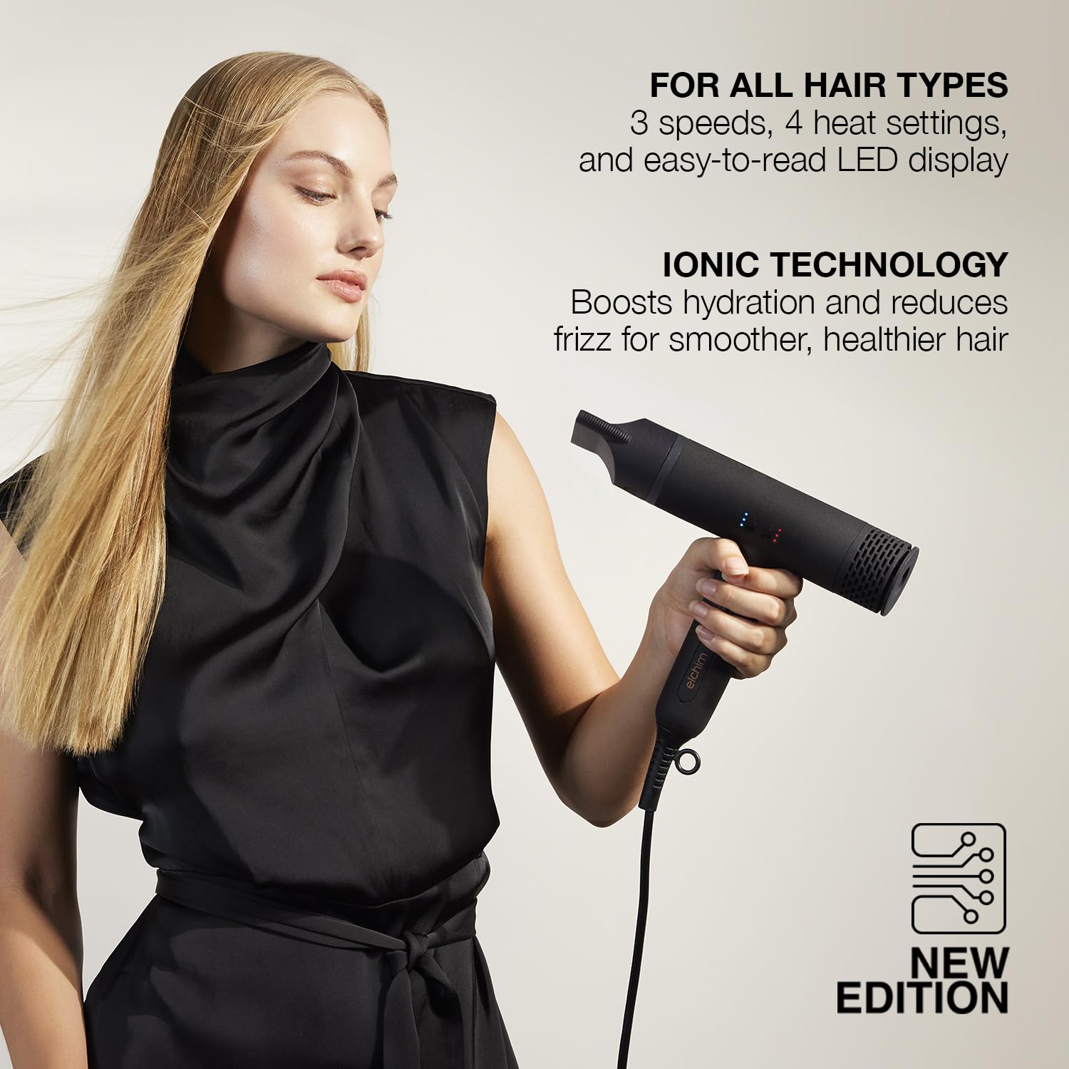 Elchim - Anemos V2 Ultra-Light Professional Hair Dryer with Sonic Micro-Brushless Technology - Black, 1875 Watts