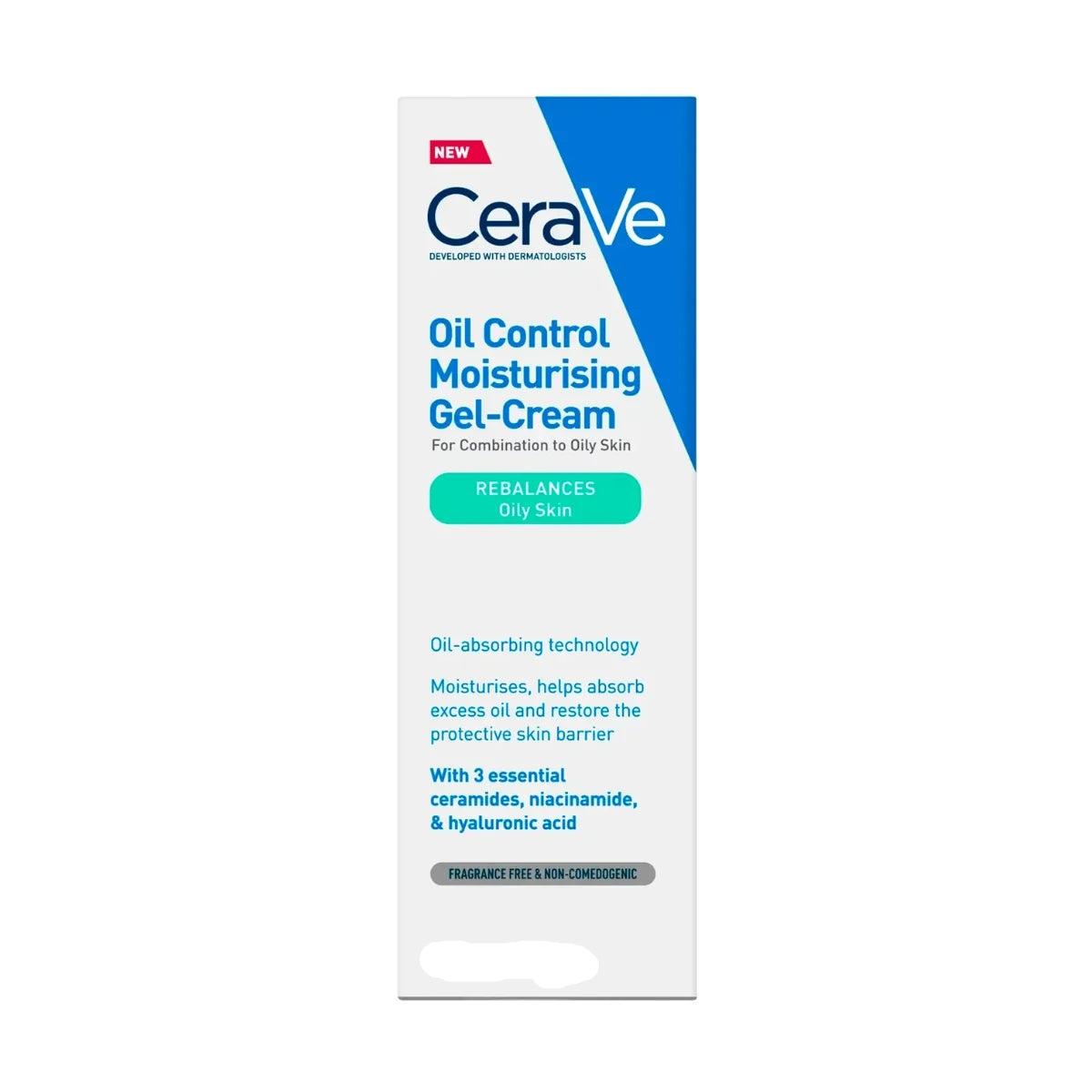 CeraVe Oil Control Moisturising Gel-Cream box packaging, 1.75 fl oz / 52 ml, featuring a white and blue design with a teal accent banner.