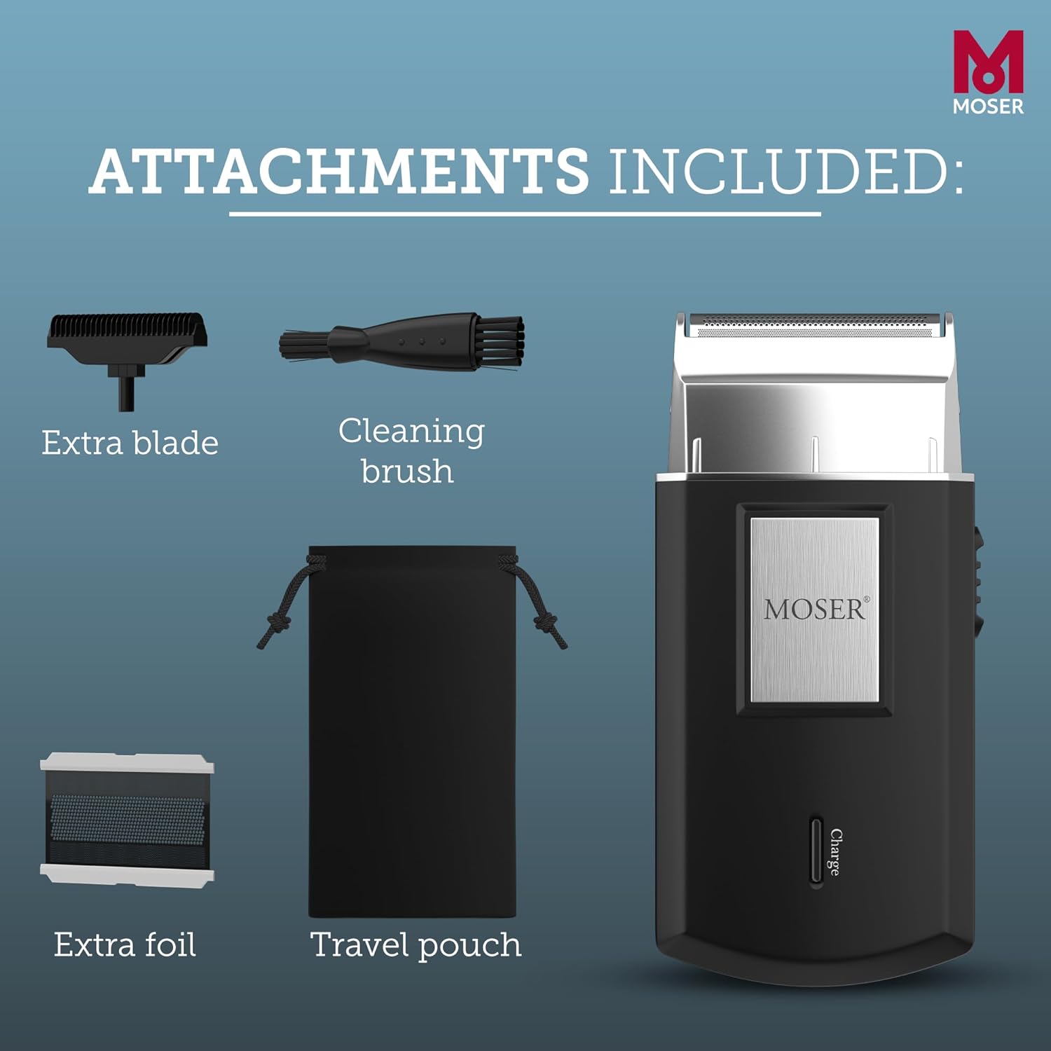 Moser Mobile Shaver, Cordless Precision Shaver with Ultra-Close Cut Foil, Compact Design, Soft-touch Ergonomic Design, Space-Saving Travel Pouch Included (3615-0052)