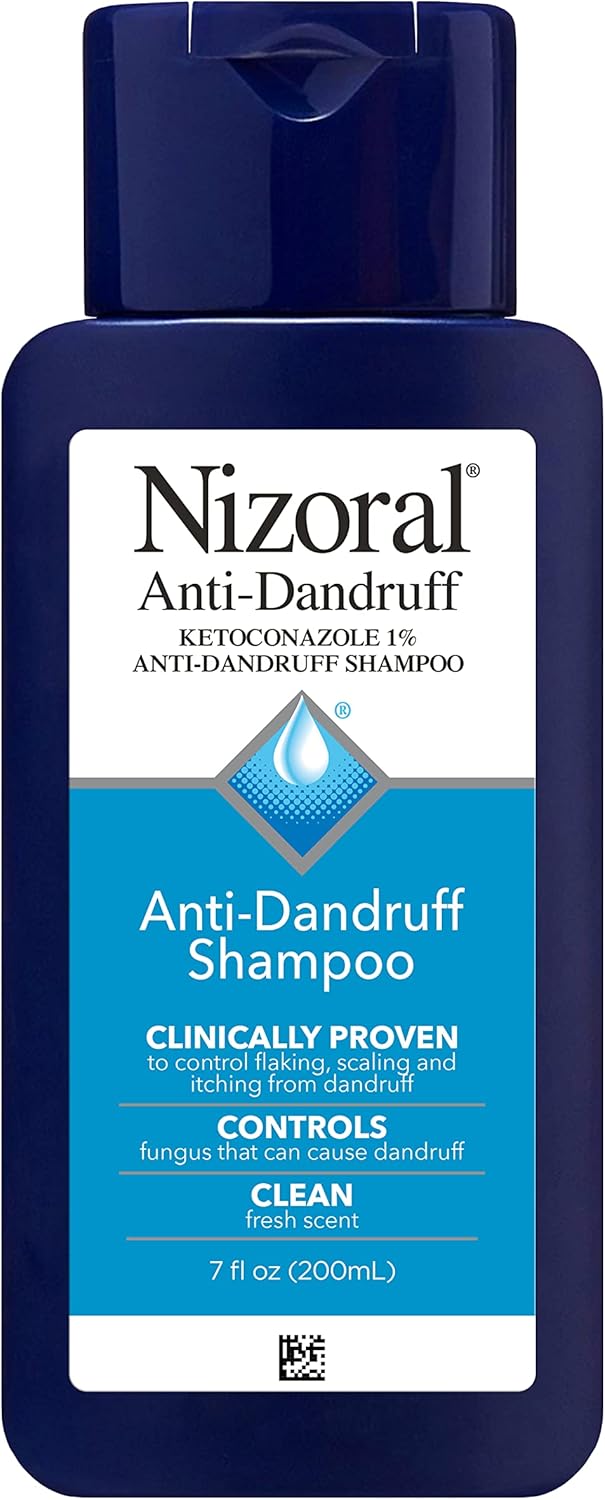 Nizoral Anti-Dandruff Shampoo bottle with blue and white label