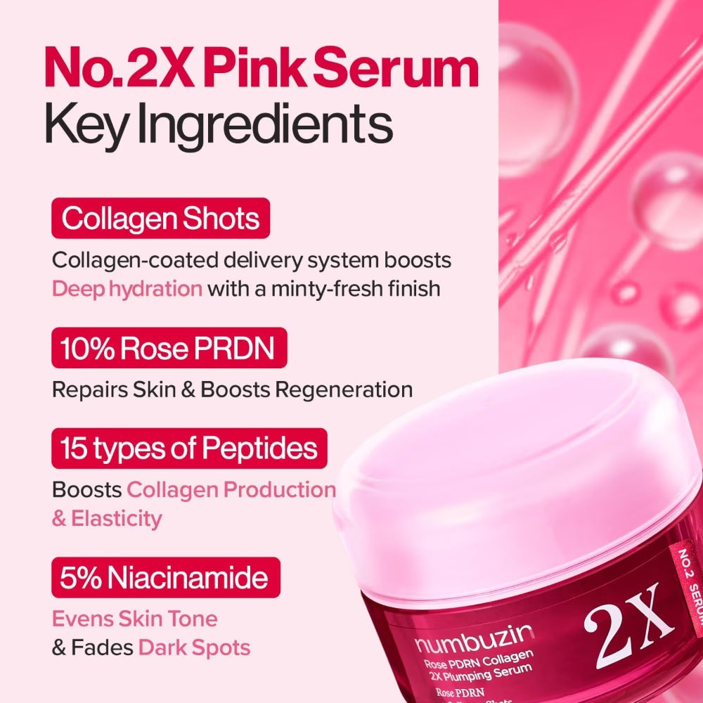 Numbuzin No.2 Rose PDRN Collagen 2X Plumping Serum + Collagen Shot 30ml