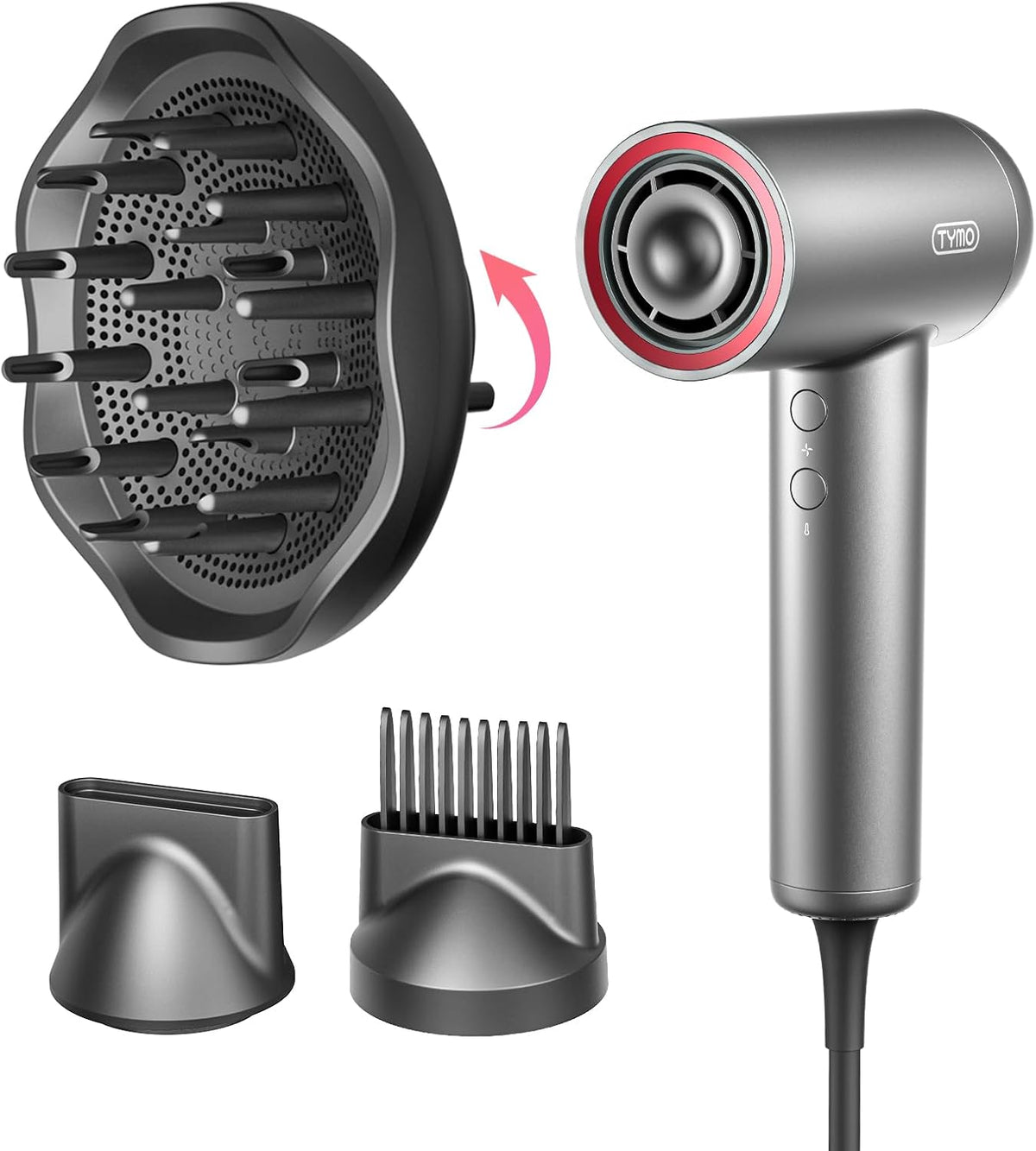 TYMO HC602 Airhype Lite High-Speed Hair Dryer Gray 3 Nozzles 240V