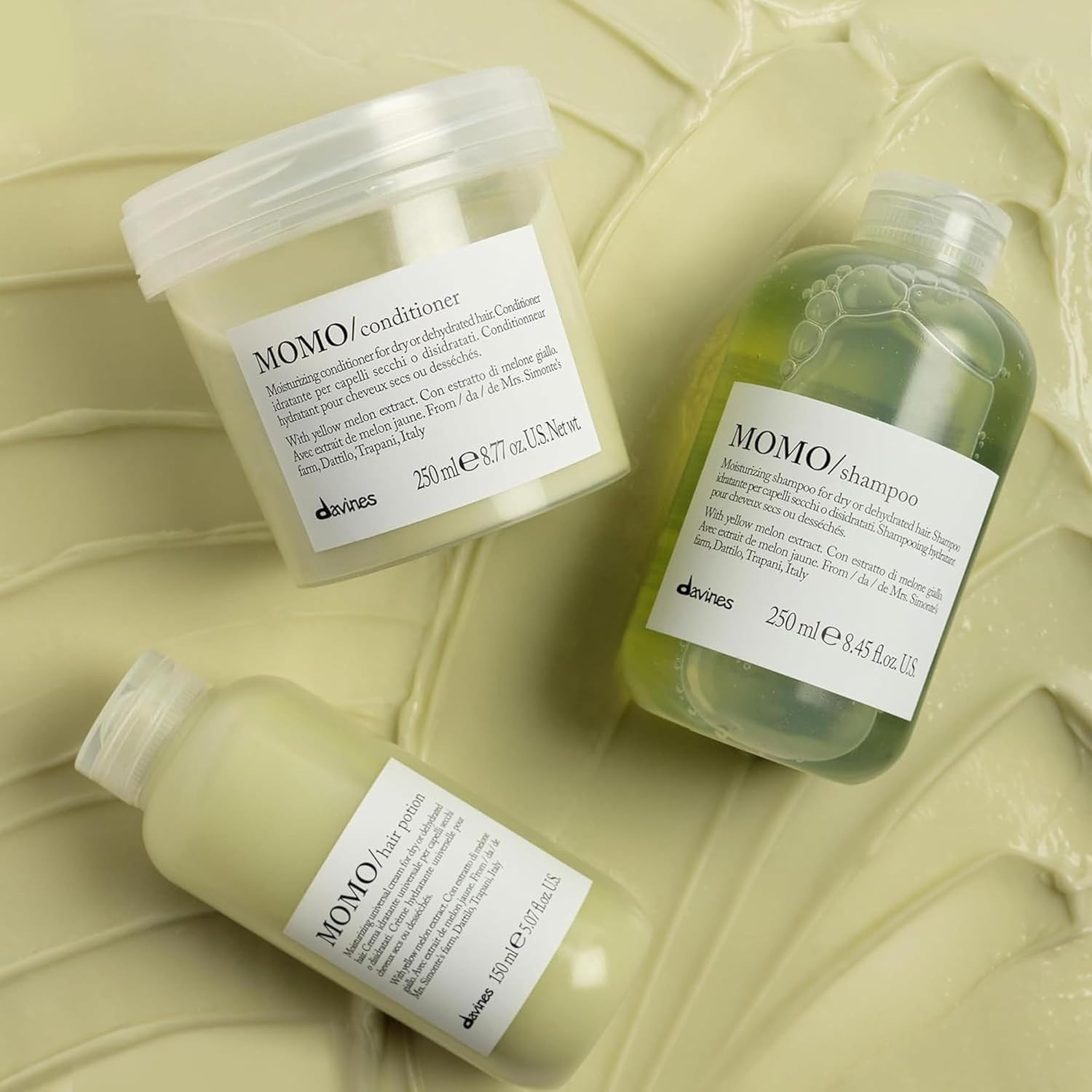 Davines MOMO Shampoo 75 ml – Moisture-Boosting Shampoo with Cartucciaru Melon