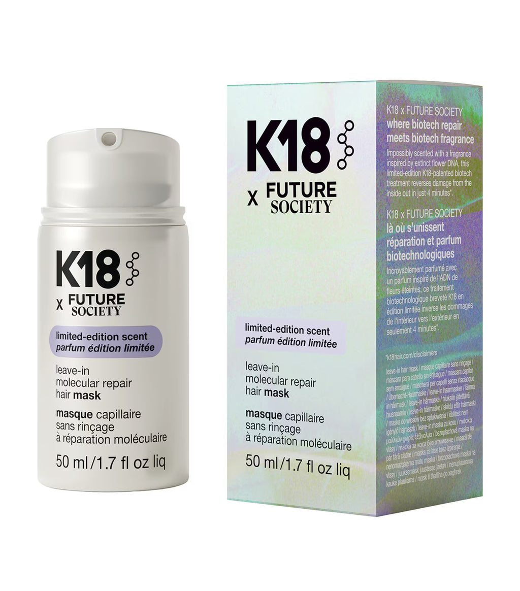 K18 Future Society hair mask bottle and packaging on a white background