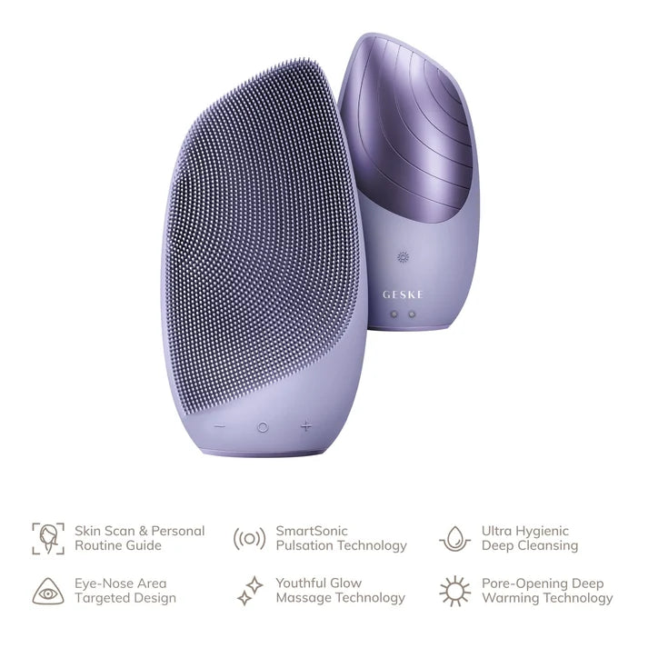 Geske Sonic Thermo Facial Brush 6-in-1 Heated Cleansing Brush Purple