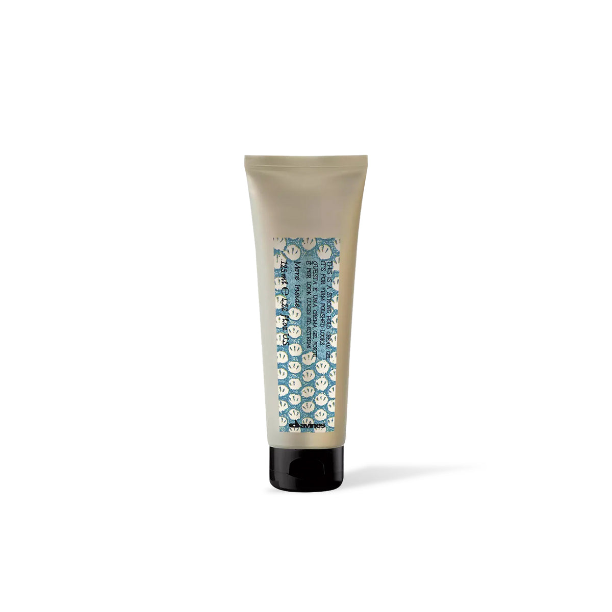 A tube of Davines STRONG HOLD CREAM GEL designed for creating structure and definition on short hair styles, with a capacity of 125 ml.