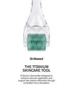 Dr. Glowed Titanium Skincare Tool dermal roller on a white background with product text below.