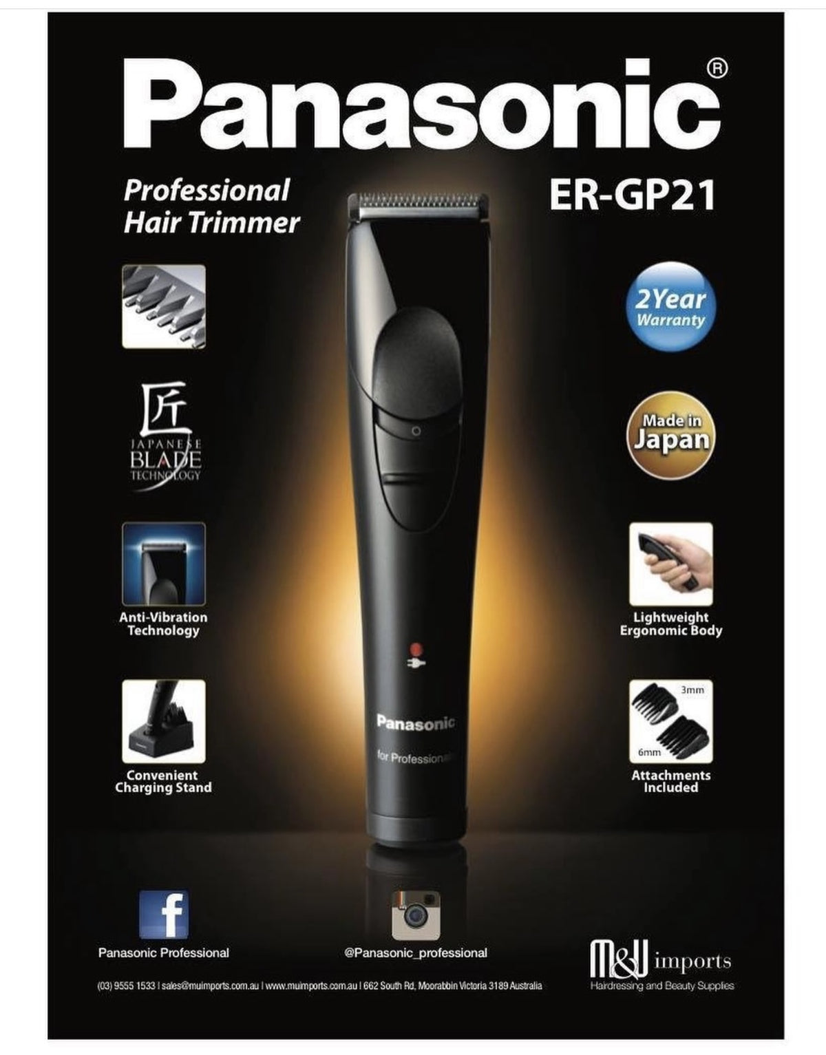 Panasonic ER-GP21 Professional Cordless Hair Clipper for Finishing and Detailed Trimming