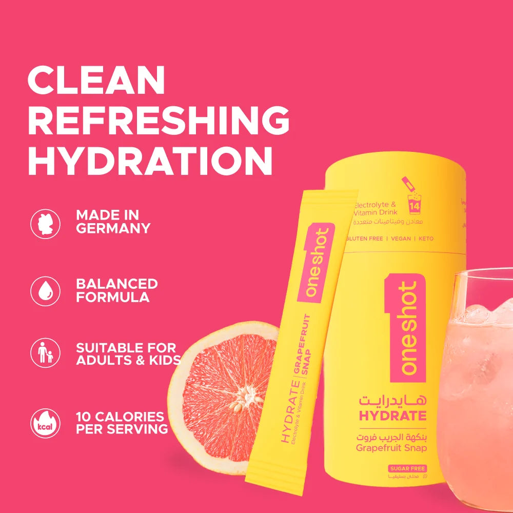 Oneshot Hydrate Electrolyte & Vitamin Drink Mix Grapefruit Snap (14 Sticks)