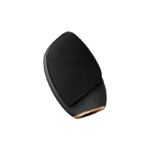 Black grooming brush on a white background