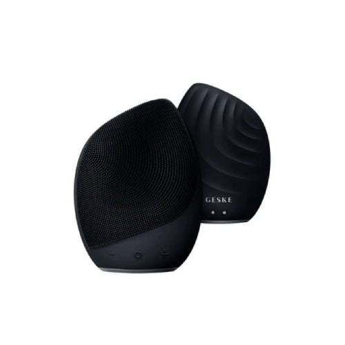 Black speaker with mesh design on a white background