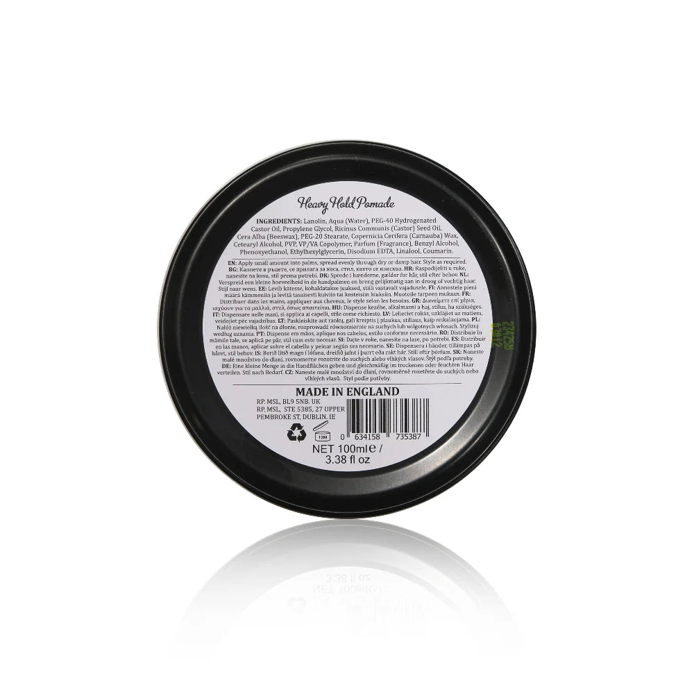 Jar of pomade with label on a white background