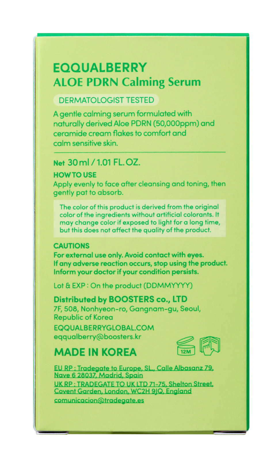 EQQUALBERRY Green Aid Aloe PDRN Calming Serum 30ml