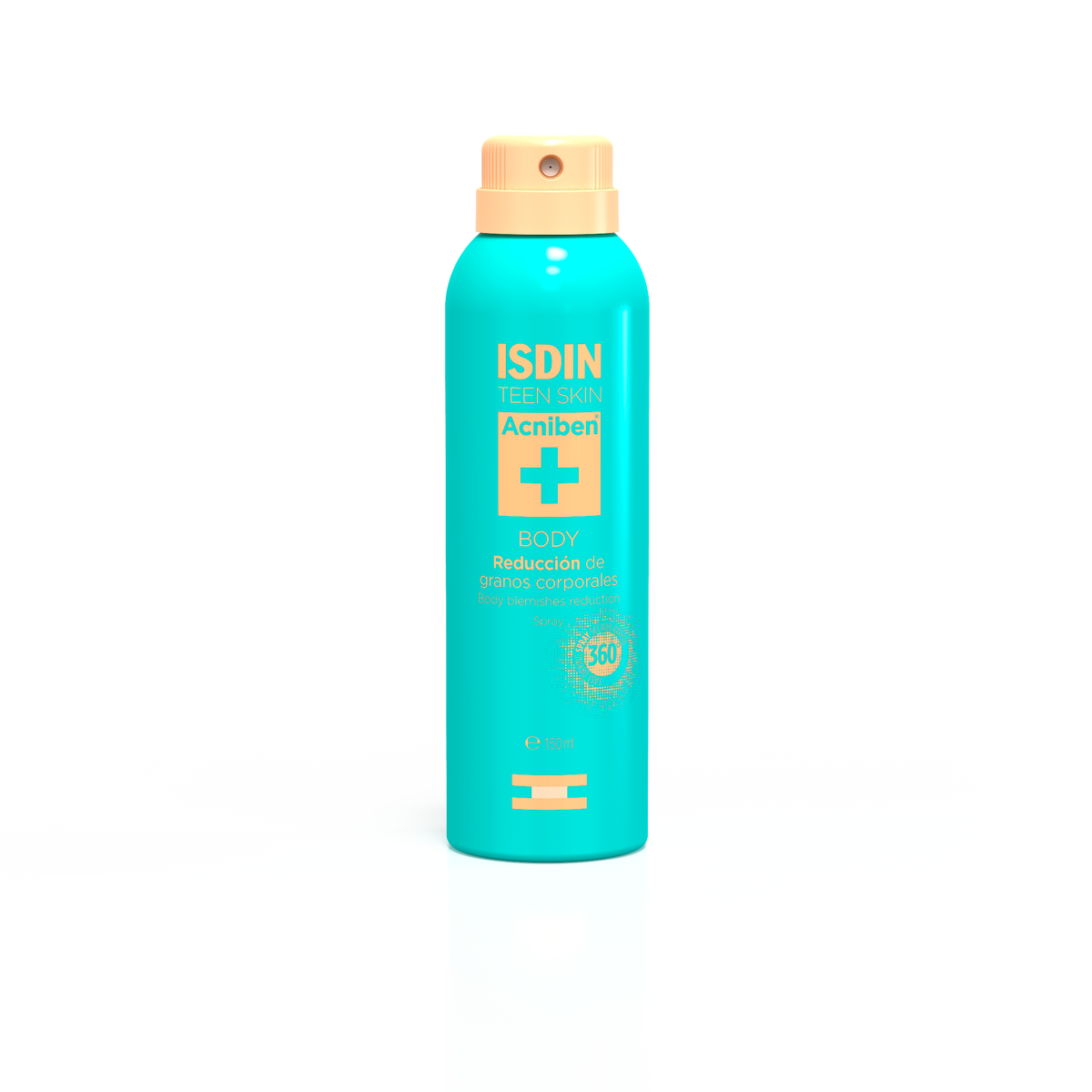 Isdin sunscreen spray bottle on a white background