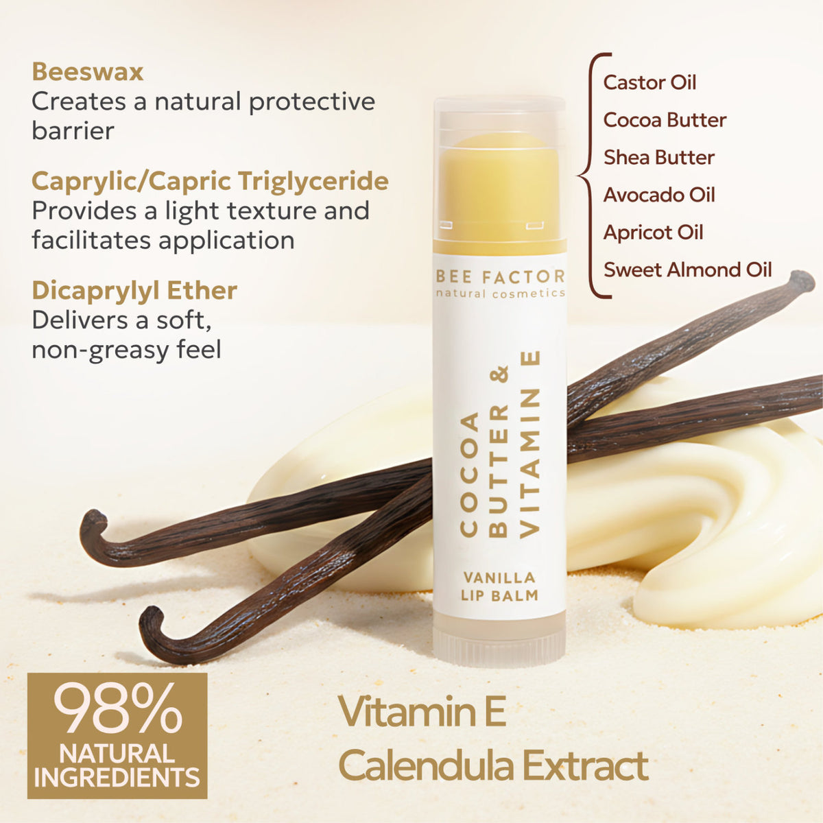 Bee Factor Natural Cosmetics Vanilla Lip Balm 5ml