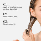 Woman with wet hair and hair care instructions on a white background