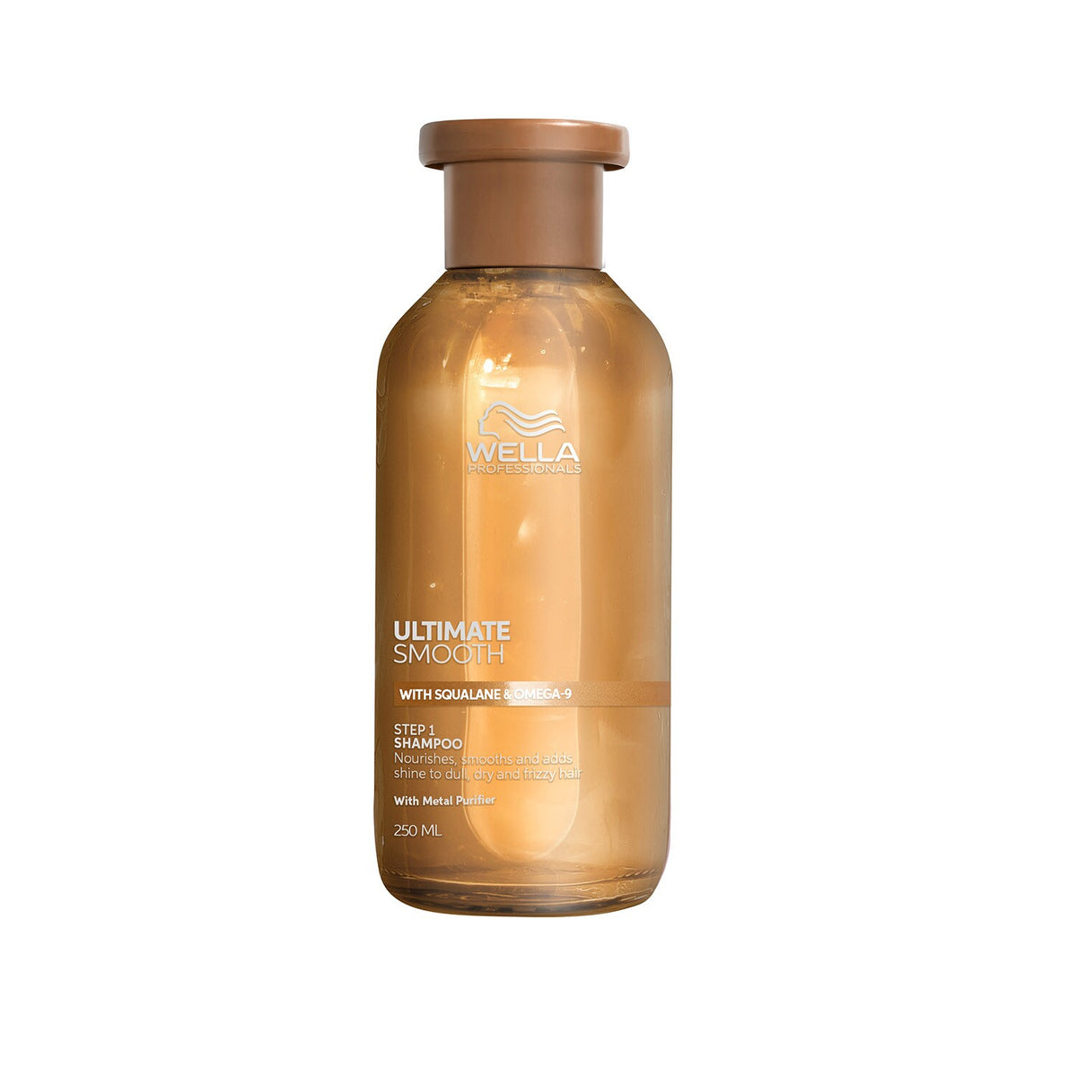 Wella Ultimate Smooth shampoo bottle on a white background