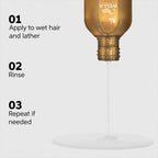 Hair care product bottle with instructions on a white background
