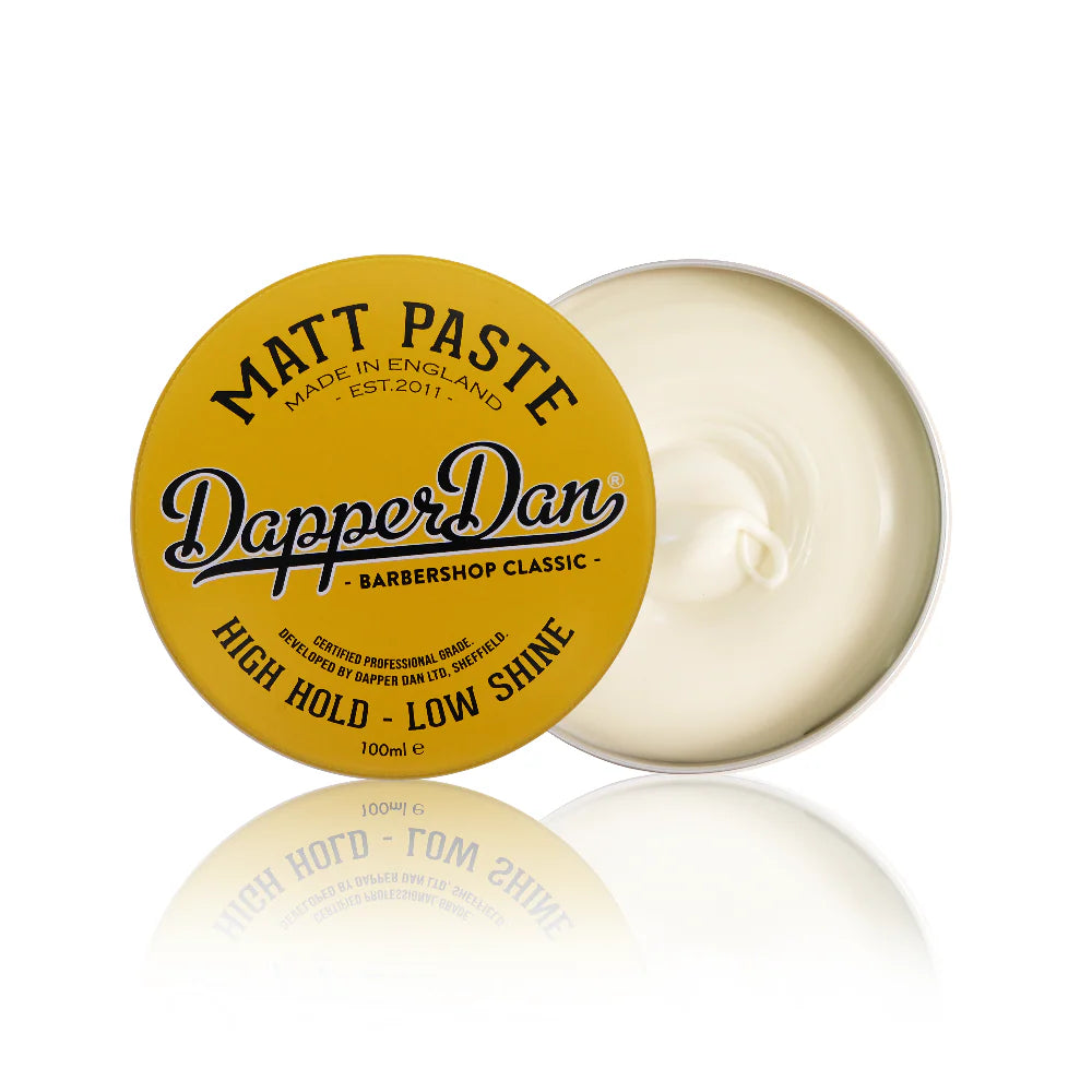 Dapper Dan Matt Paste with yellow label on a white background