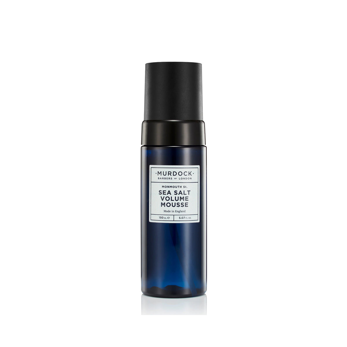 A bottle of Murdock Sea Salt Volume Mousse, 150ml, with a black label and blue cap.