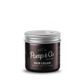A dark brown glass jar of Pomp & Co Hair Cream with a silver metal lid, shown on a clean white background.