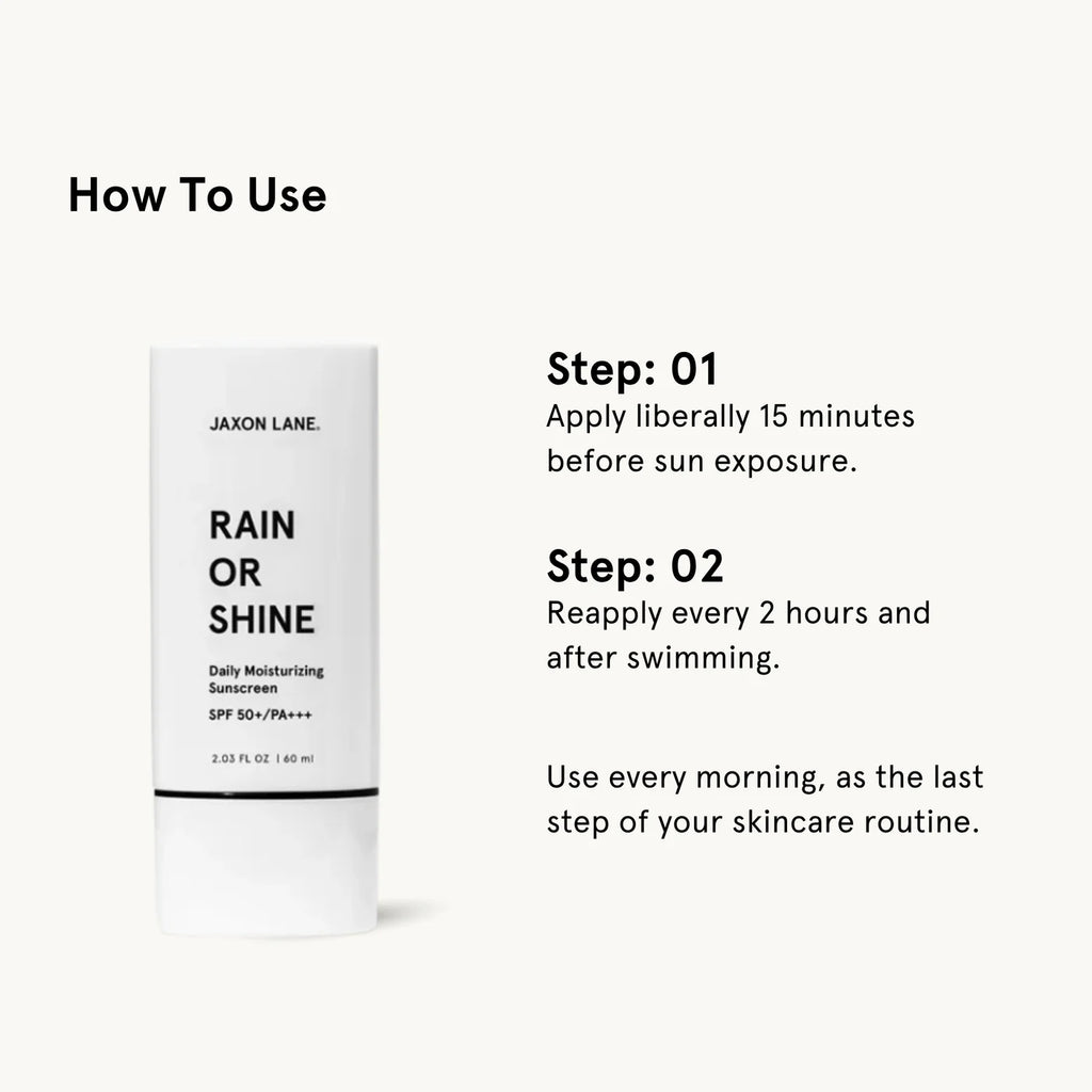 Sunscreen product with application instructions on a white background