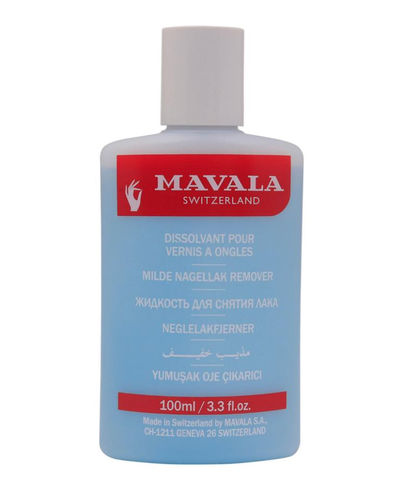 Mavala nail polish remover bottle on a white background