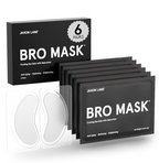 Jaxon Lane Bro Mask cooling eye gels with salbutamol, showing the black retail box, a stack of individual packet sleeves, and two white oval-shaped eye gel patches on a clean white background.