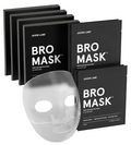 A silver reflective face mask displayed in front of several black Jaxon Lane Bro Mask face mask packets on a white background.