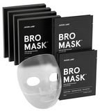 A silver reflective face mask displayed in front of several black Jaxon Lane Bro Mask face mask packets on a white background.