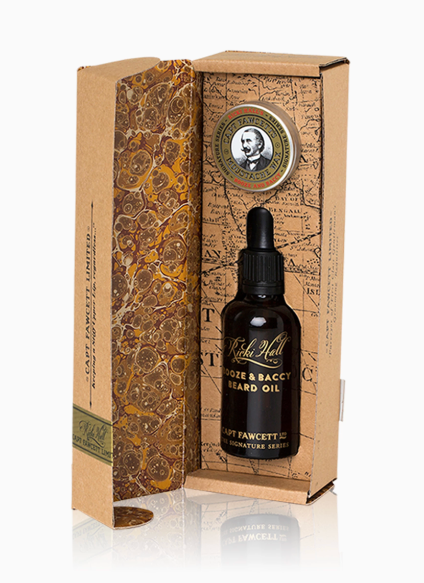 Captain Fawcett’s Ricki Hall Beard Oil 50ml & Moustache Wax 15ml Gift Set