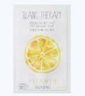 Blanc Therapy Vitamin Ballon Blanc sheet mask packaging, featuring a white background with a large yellow lemon slice illustration in the center.
