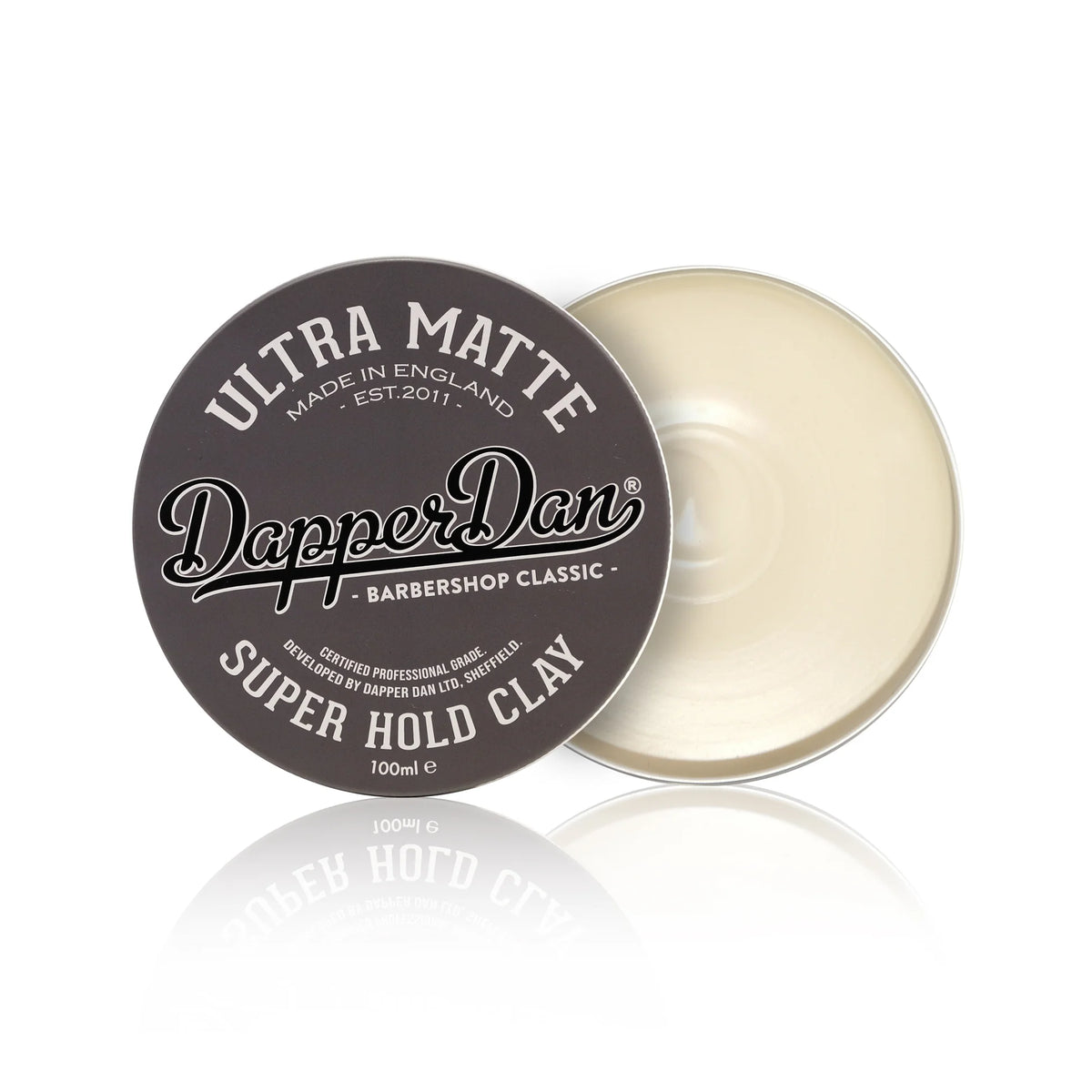 Dapper Dan Super Hold Clay with brown container on a white background