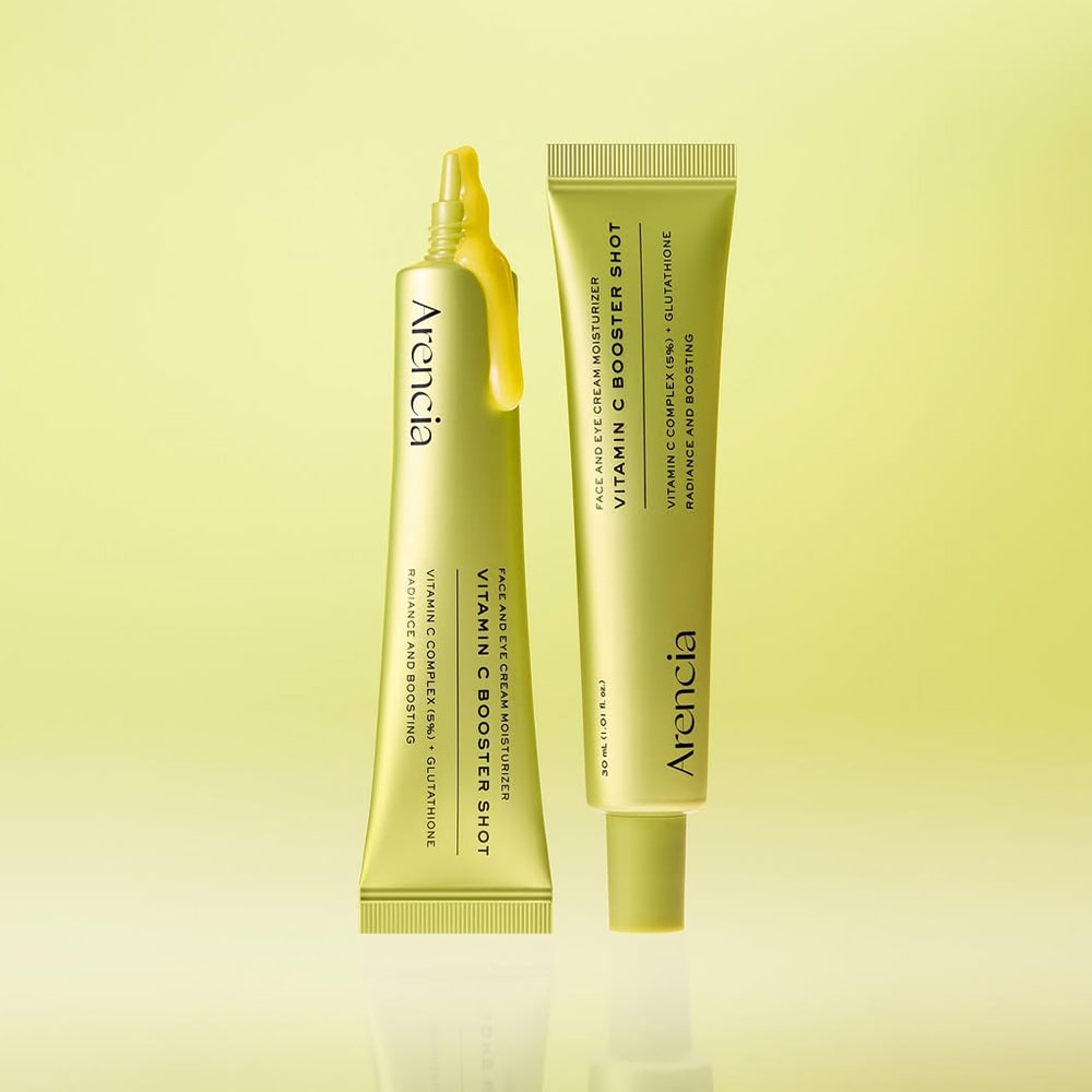 Two skincare products from Arancia on a yellow background